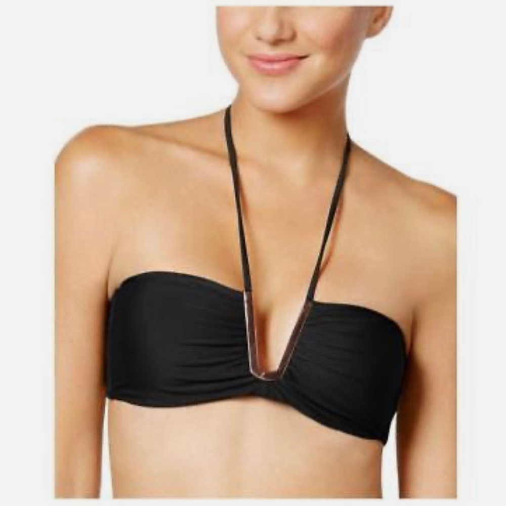 Rachel by Rachel Roy Black V-Hardware Halter Bikini Top, Women’s Size X-Large.